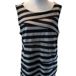 Verve Ami Sleeveless Black & Gray Striped Long Tank Top with Overlapping Front Photo 0