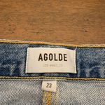 AGOLDE  Denim Skirt 23 Distressed Light Wash Jean Mini Skirt Button Fly Photo 1