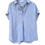 Beach Lunch Lounge brand top. Linen / cotton blend, blue with white stripe. Sz M Photo 0