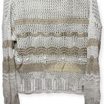 BeachLunchLounge  Striped Open Knit Sweater Size M Neutral Beige White Pullover Photo 3