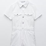 ZARA  denim playsuit romper utility white short sleeve pockets snap collar jumper Photo 0