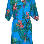 Soma  Satin Floral Robe Small/Medium Kimono Blue Multicolor Belted Feminine Photo 0