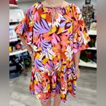 Tallulah Kate Puff Sleeve Bright Floral Tiered Mini Shift Dress 2X Orange Photo 13