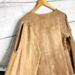 Mink Pink Tan Faux Suede Long Bell Sleeve Open Shoulder Mini Dress Size Medium Photo 9