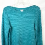 LL Bean Large Sweater Teal Textured Knit Crew Neck Long Sleeve Cotton 1702 Green Photo 5