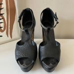 Brunello Cucinelli Black Leather Platform Block Heel Peep T-Strap Sandals 40.5 Photo 10