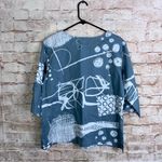Chalet et Ceci Linen Lagenlook Geometric Print Top Size Small Blue Photo 3