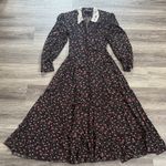 Vintage Black Floral Dress with Lace Detail Button Down Midi Size 8 Photo 0