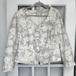 Spiegel  Cream & Gray Watercolor Floral Rose Cotton Jacket Blazer Plus Size 16W Photo 0