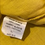 Terzo Millennio Italian Linen Top S/S Crochet Inserts Mustard Yellow LARGE Gold Photo 5