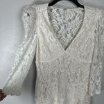 Free People  Ivory Lace Long Sleeve Vneck Mini Dress Size Small Bridal Graduation Photo 2