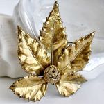 Vintage Leaf Brooch Gold Vermeil Coated Botanical Photo 0