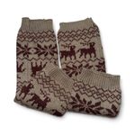 None Cozy Brown and Beige Knit Leg Warmers with Deer Pattern Photo 1