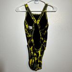 Speedo One-Piece Swimsuit Polyester Keyhole Back Black Yellow 10/36 Photo 3