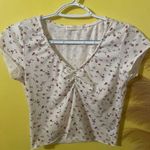 Romwe Cream and Purple Floral Blouse Photo 0