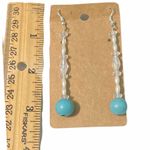 None Delicate Long Dangle Drop Slip On Earrings Earrings Turquoise Color Silver Tone Photo 1