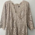 Tadashi Shoji  Embroidered Sequin Lace‎ Sand Beige Cocktail Dress Size 12 Photo 3