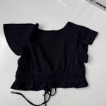 Princess Polly  Black Crop Top Ruffle Sleeve Tie Front Cotton‎ Size US 4 Photo 2