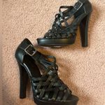 Guess Women's Leather High Heel Caged Peep Toe Sandals Size 7 Black 5 Inch Heel Photo 2