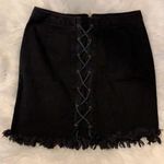 Black Jean Fringed Skirt Size L Photo 0