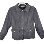 CAbi  Brown Faux Microsuede Shearling Patchwork Snap Up Collared Jacket Size M Photo 0