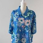 Nike Women XXL Floral Printed Polo Shirt DRI-FIT Top Loose Fit in BLue Photo 0