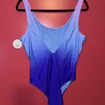 K-Swiss Ombre Blue Purple One Piece Swimsuit Removable Cups Athletic Swimming Beach XL Photo 1