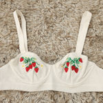 Anthropologie Strawberry Embroidered Bra White Women's Size Medium Photo 0