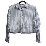 Everlane NWT  Blue White Striped Collared Long Sleeve Cropped Button Shirt XS Photo 0