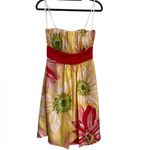 BCBG Paris 100% Silk Strapless Yellow Red Floral Lined Mini Dress Empire Waist 2 Photo 1