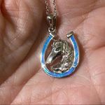 Lab Opal Sterling Silver Horse Pendant Necklace Silver Photo 2