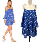 Tularosa  Hattie Dress‎ Blue Polka Dot Off the Shoulder Mini Size Small Photo 1