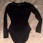 Black Asymmetrical Long Sleeve Bodysuit Photo 0