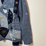 Vintage Embroidered Christmas Sweater Turtleneck Patchwork Winter MockNeck Large Blue Photo 7