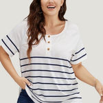 Bloomchic Striped Print Raglan Sleeve Button Up T-shirt Size 18/20 2X NWT Photo 0