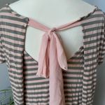 Soprano Pink & Gray Striped Knit Mini‎ Dress w/ Pink Chiffon Bow Detail on Back Large Photo 4
