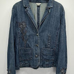 Christopher & Banks Denim Embroidered Flower Button Front Jean Jacket Blazer by  Photo 0