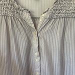 Sundance Marianna Stripe Top Large Gray White Henley Smocked Ruffle Button Up Photo 6