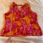 Tess silk orange and pink floral sleeveless blouse ruffles mother of pearl XL Size undefined Photo 7