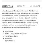 Lulus  Romantic Rendezvous Black Lace Asymmetrical Black Lace MIDI Dress size xs Photo 5