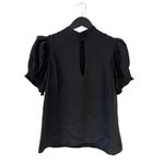 frame denim Frame‎ Small Pleated Puff-Sleeve Silk Mock Neck Blouse Black Dressy Classic Photo 2