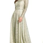 Mac Duggal 491881 Sage Green Gold Long Sleeve Floral Lace Gown Dress Size 6 Photo 0