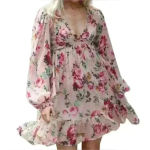 By Timo Pink Floral Long Sleeve Mini Dress Small Made in India Coquette Fairy Photo 7