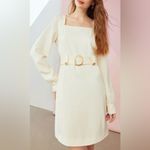 NTM: MOTF Belted Square Neckline Lined Cream & Gold Dress Size Small Photo 12