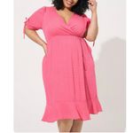 Torrid NWOT  Pink Swiss Dot Surplice Pockets Midi Dress‎ 2X Photo 2
