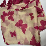 Source Unknown Cream and Fuschia/Magenta Butterfly Scarf with Tassels- OS (approx- 72” by 42”) Photo 15