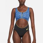 Nike L One-Piece Swimsuit Blue/Black/Neon Yellow Photo 0