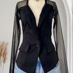 Wet Seal  Vintage Office Siren Black Semi Sheer Mesh Rhinestone Button Blazer S Photo 0
