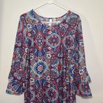 Tacera  Women's Red White Blue Bell Sleeve Shift Dress Size Large‎ Photo 1