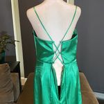 Women’s Green Full Length Prom Dress Criss Cross Straps Leg Slit Size 10 *READ Photo 6